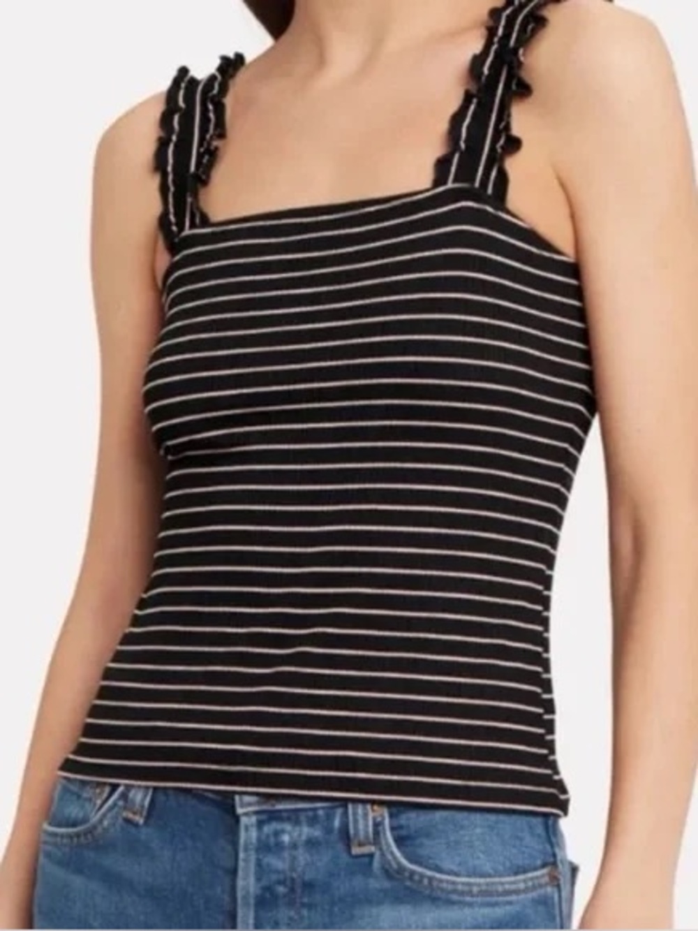 Intermix Striped Ruffle Ribbed Top